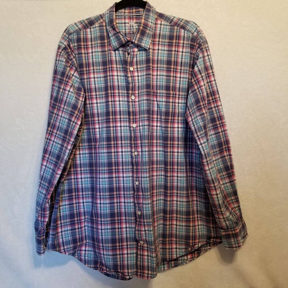 Peter Millar XL Shirt Seaside Finish Button Front Pastel Plaid Preppy Easter